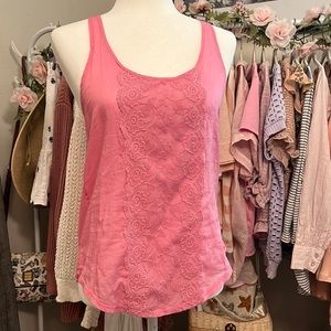 Hollister pink floral lace racer back tank top size M medium
